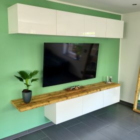 Abdeckplatte fuer IKEA Besta Lowboard Sideboard TV-Schrank aus Massivholz / Altholz / Gerüstbohlen Farbe summer